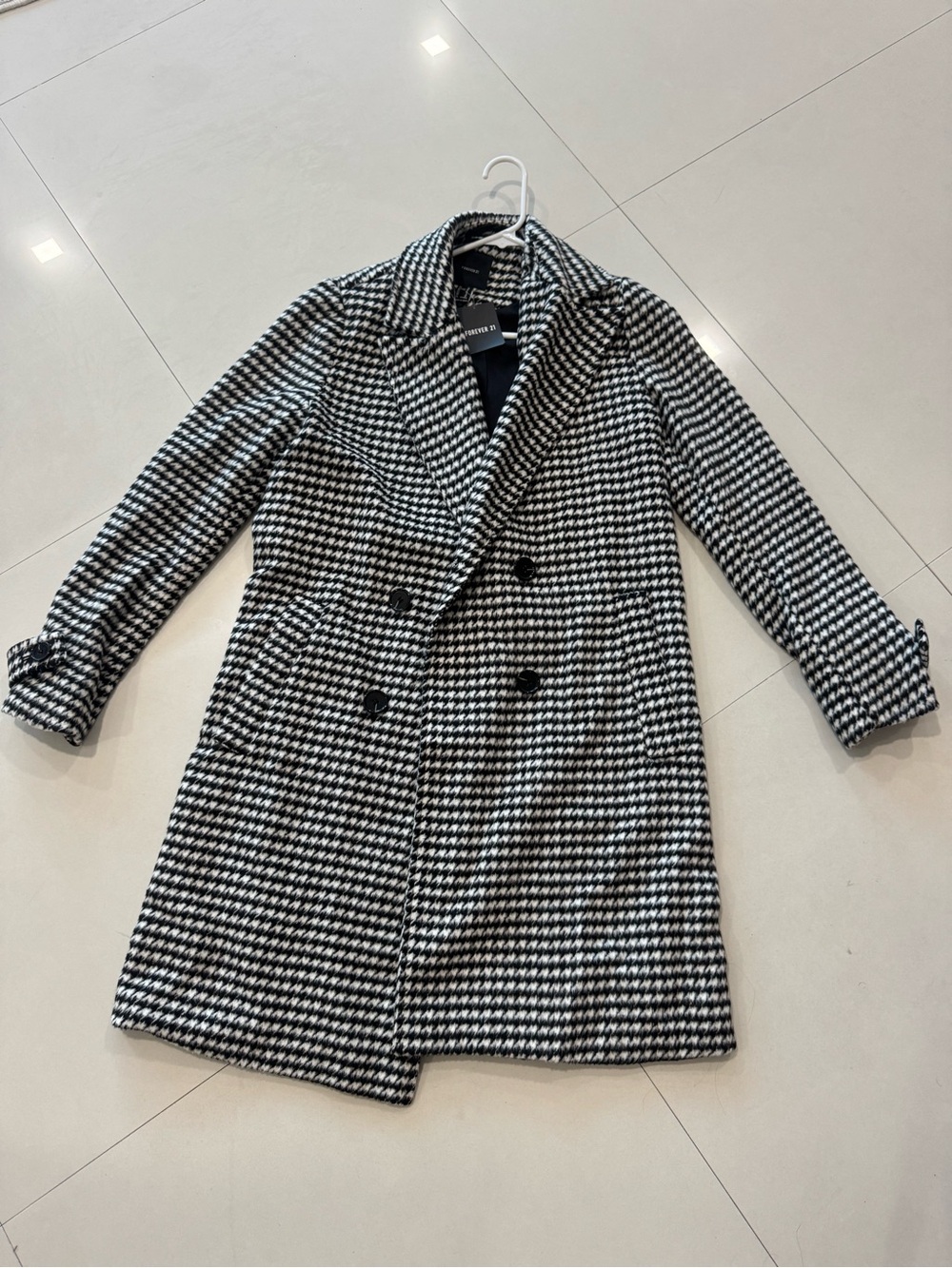 Forever 21 Black & White Houndstooth Pea Coat